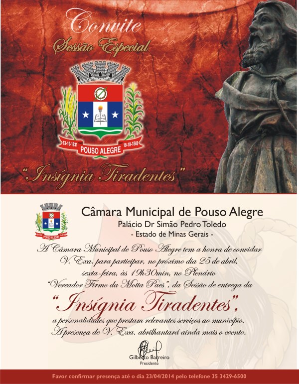 Imagem 1 da notícia: Insígnia Tiradentes será no dia 25 de abril
