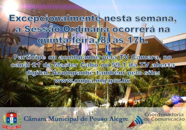 Imagem 1 da notícia: Sessão Ordinária desta semana acontecerá na quinta-feira