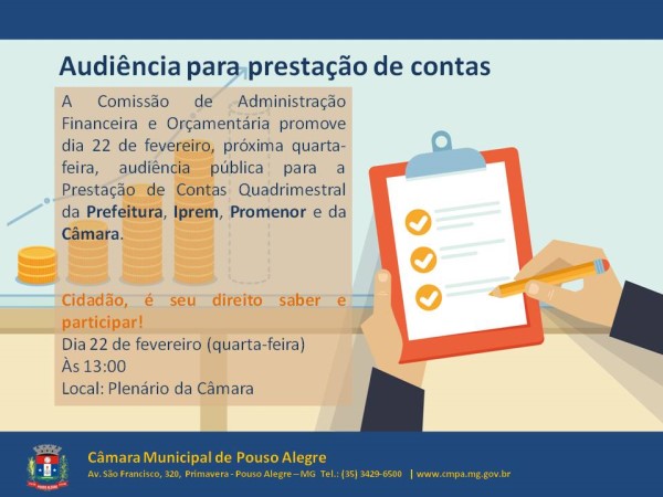 Imagem 1 da notícia: Comissão de Adm Financeira realiza audiência para Prestação de Contas