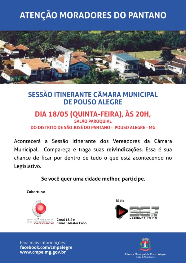 Imagem 1 da notícia: Câmara realiza hoje, às 19h30, sessão itinerante no Distrito de São José do Pantano