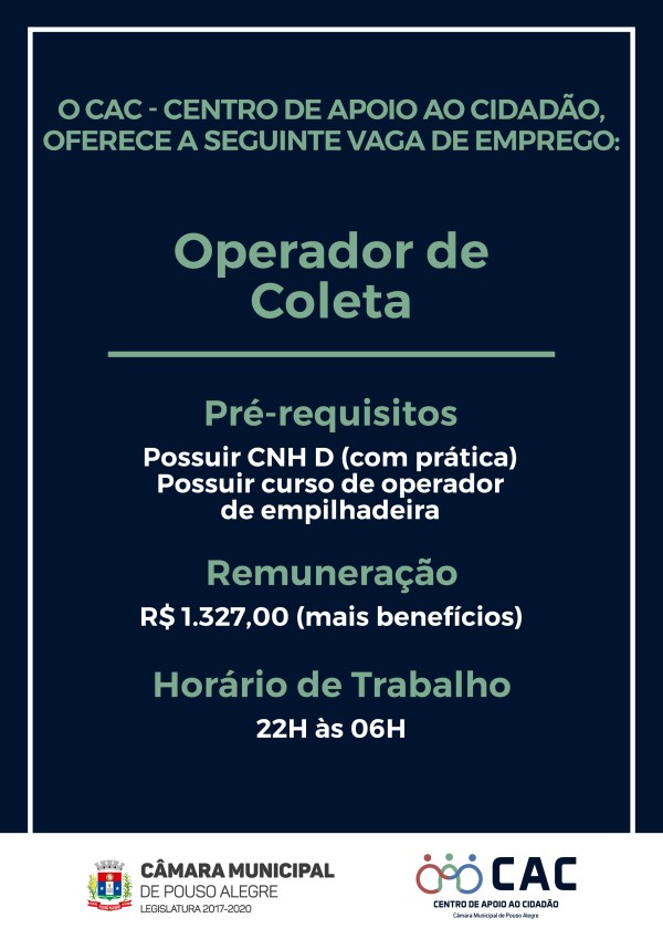 Imagem 2 da notícia: Oportunidade de Emprego - Operador de Coleta
