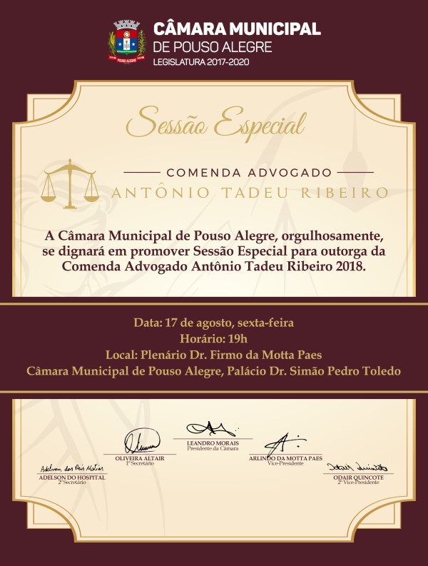 Imagem 2 da notícia: Câmara realiza Comenda Advogado Doutor Antônio Tadeu Ribeiro