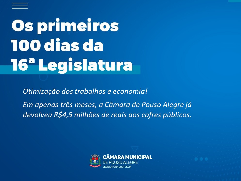 Imagem 1 da notícia: Em apenas três meses, Câmara de Pouso Alegre já devolveu R$4,5 milhões de reais aos cofres públicos