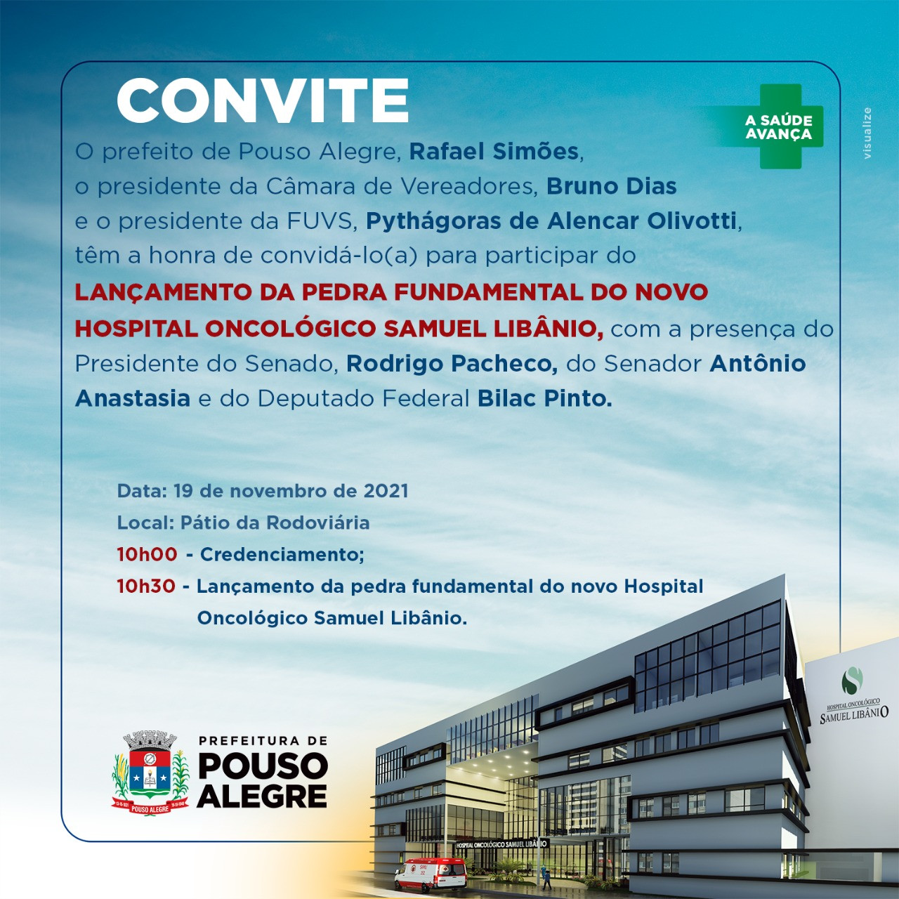 Imagem 1 da notícia: Vereadores irão participar da cerimônia que vai marcar o lançamento da Pedra Fundamental do Hospital Oncológico