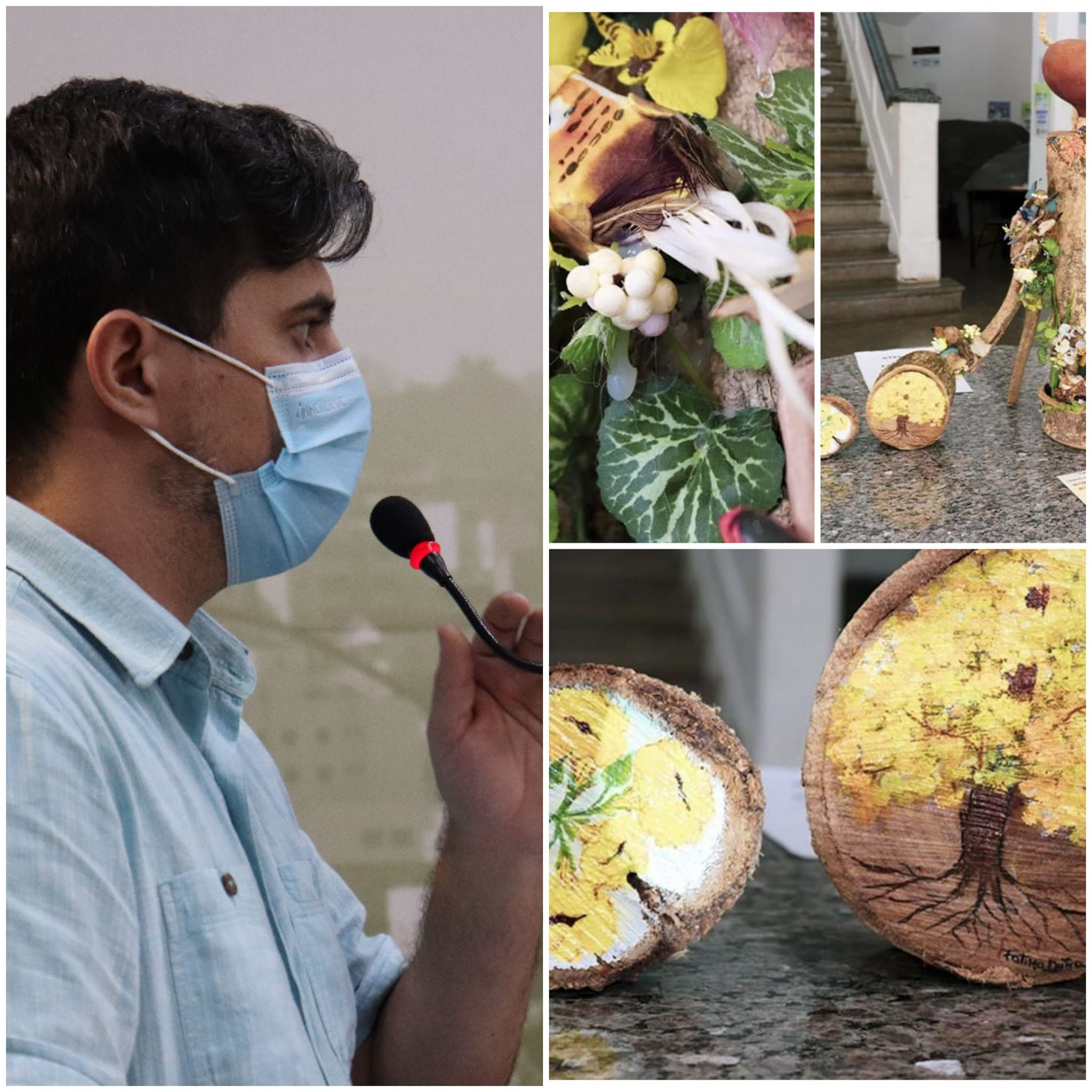 Imagem 1 da notícia: Indicação de vereador para doação de material lenhoso das árvores retiradas pela Prefeitura aos artesãos se transforma em exposição em homenagem aos Ipês