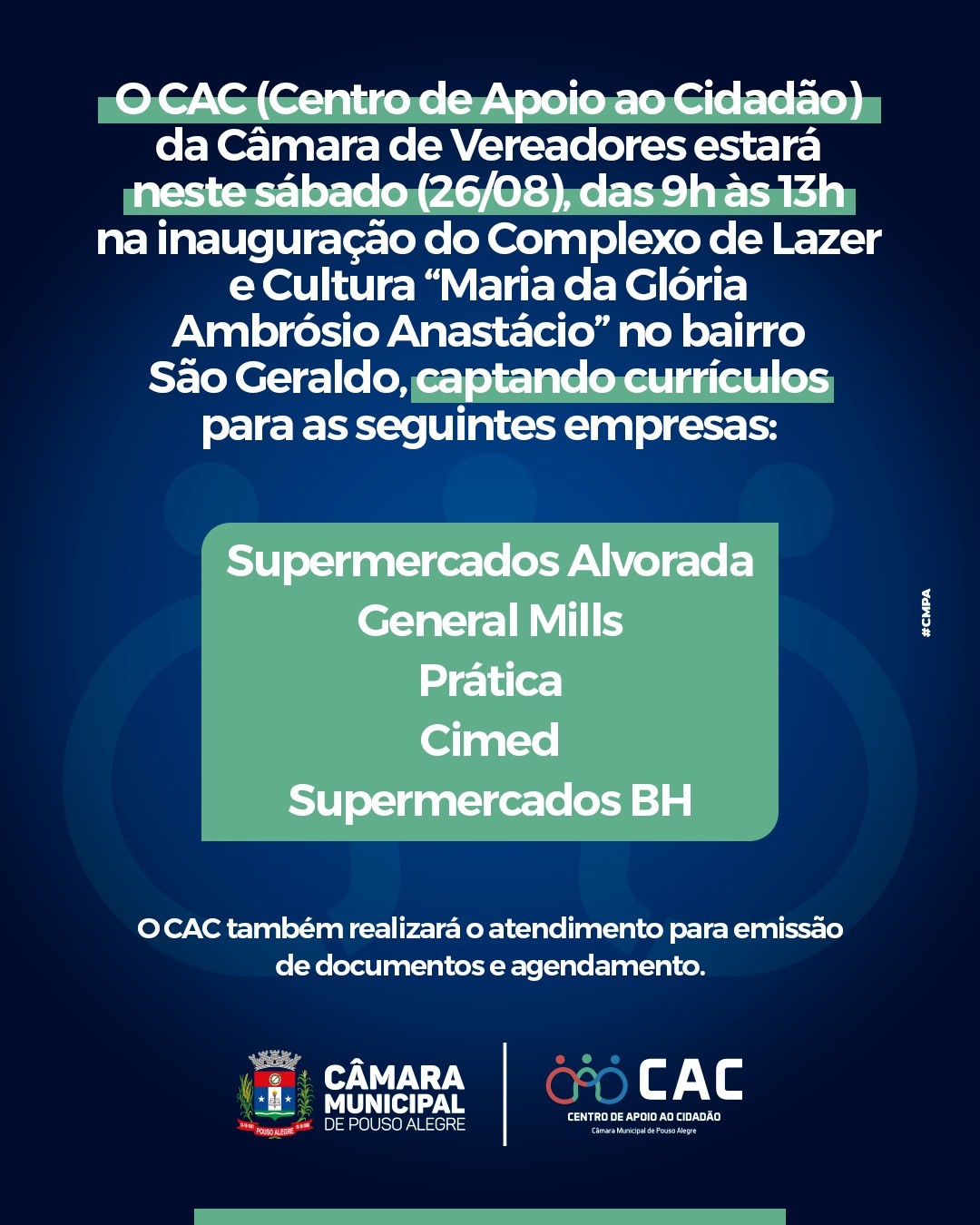Imagem 1 da notícia: CAC da Câmara de Vereadores participa de inauguração de complexo de lazer e cultura no São Geraldo