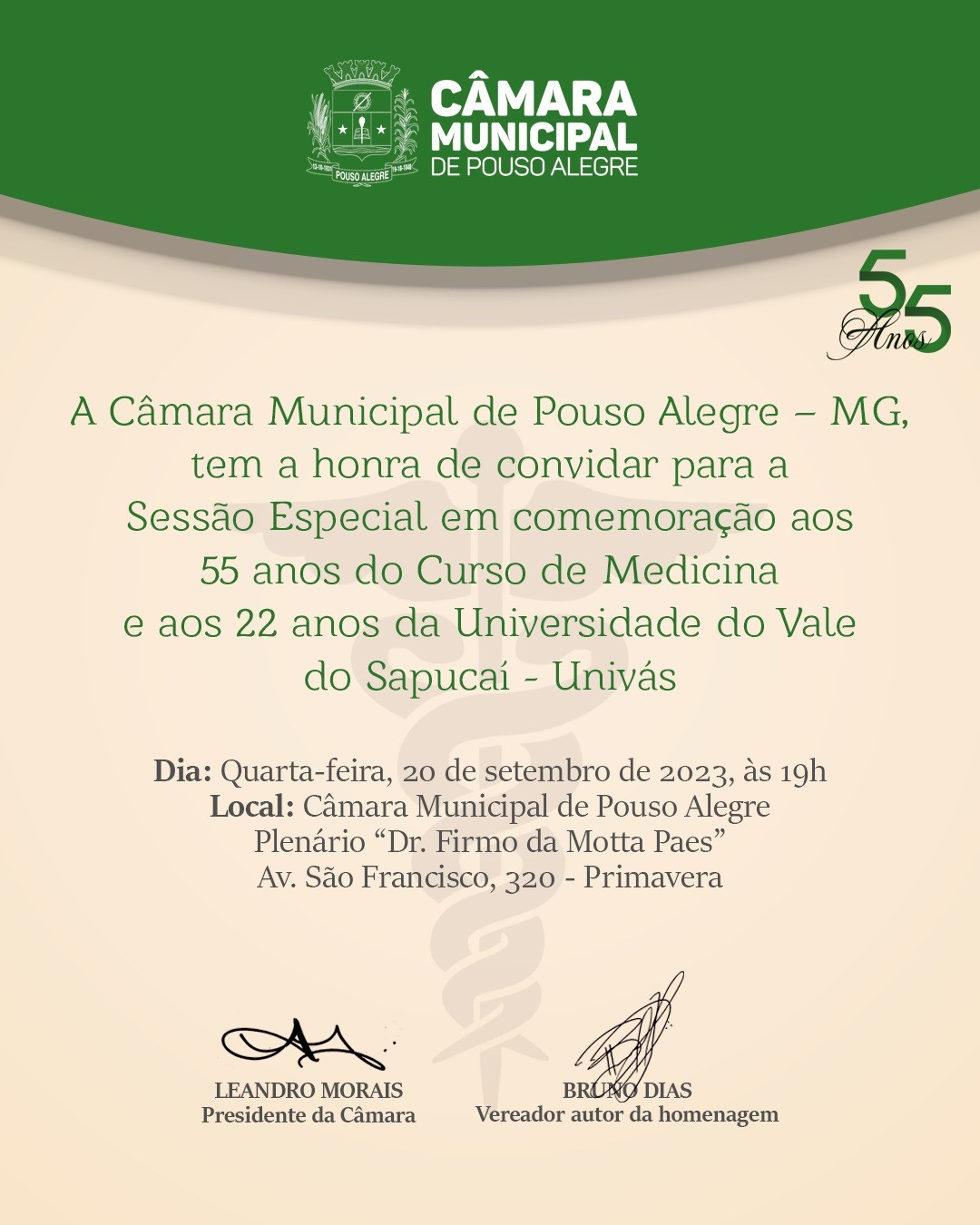 Imagem 1 da notícia: Câmara terá Sessão Especial para homenagear 55 anos do Curso de Medicina e 22 anos da Univás