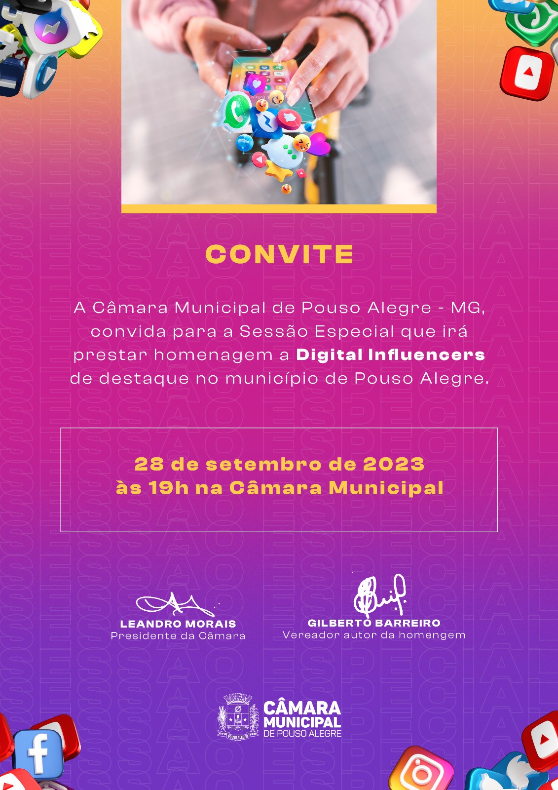 Imagem 1 da notícia: Sessão Especial em homenagem aos Digital Influencers será nesta quinta (28)