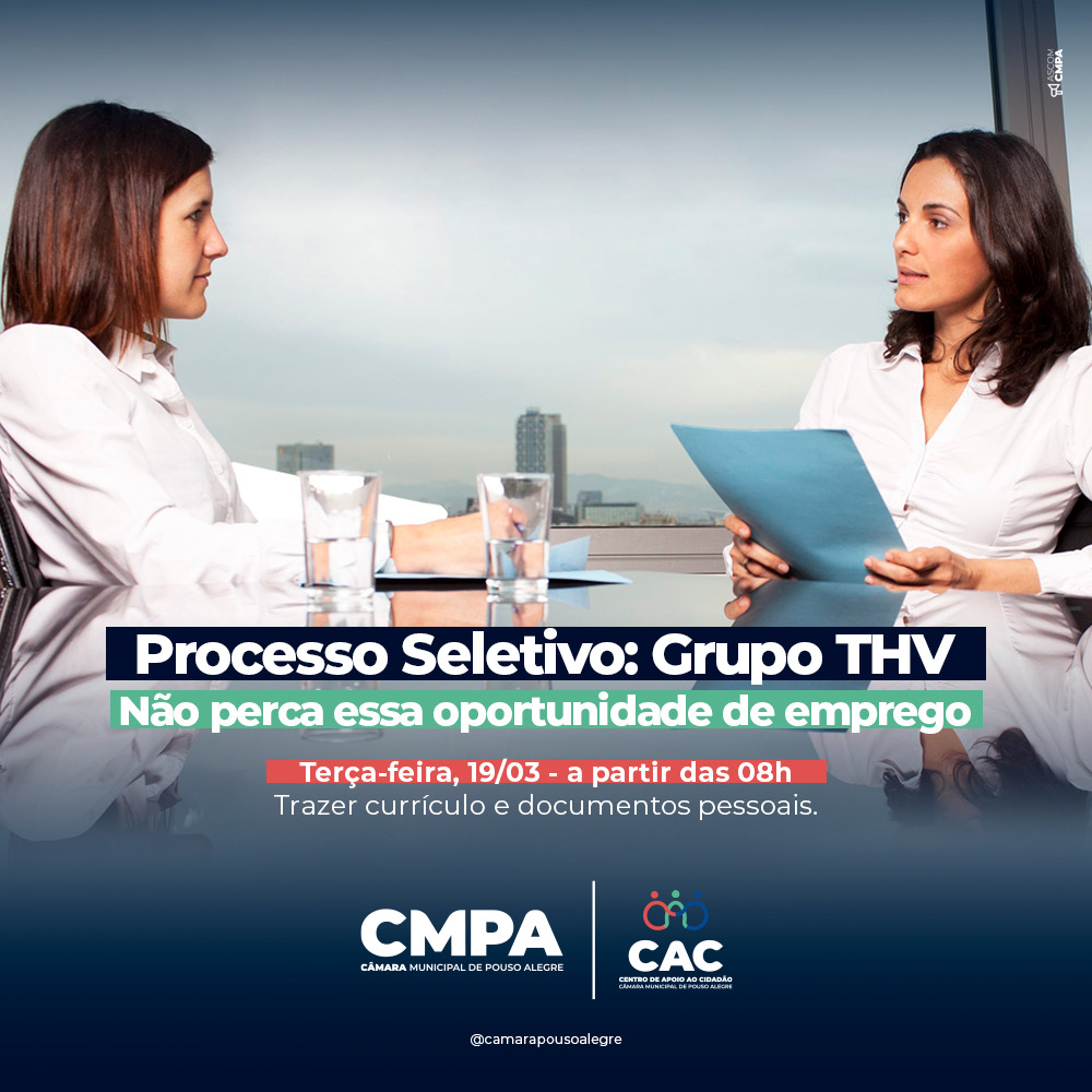 Imagem 1 da notícia: CAC da Câmara vai receber processo seletivo da THV Saneamento LTDA