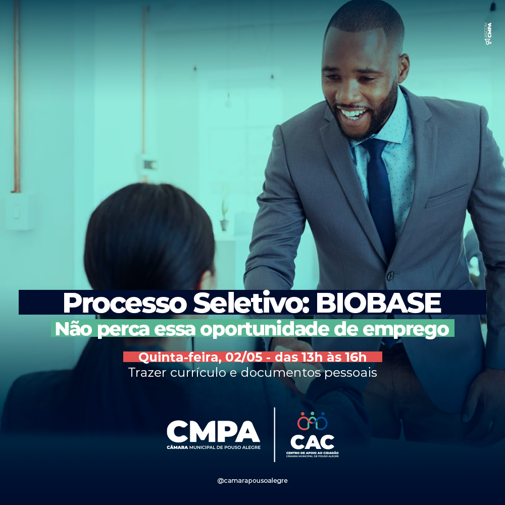 Imagem 1 da notícia: CAC da Câmara vai receber processo seletivo da BIOBASE na próxima quinta-feira (02)