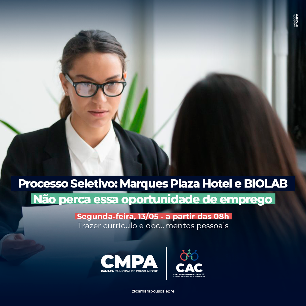 Imagem 1 da notícia: CAC receberá processos seletivos do Hotel Marques Plaza e da Biolab