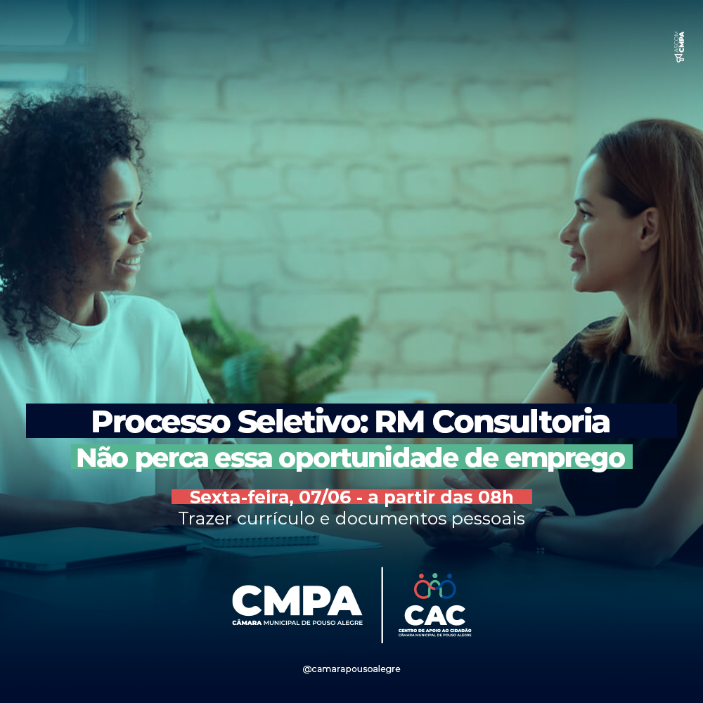 Imagem 1 da notícia: RM Consultoria realizará processo seletivo no CAC da Câmara